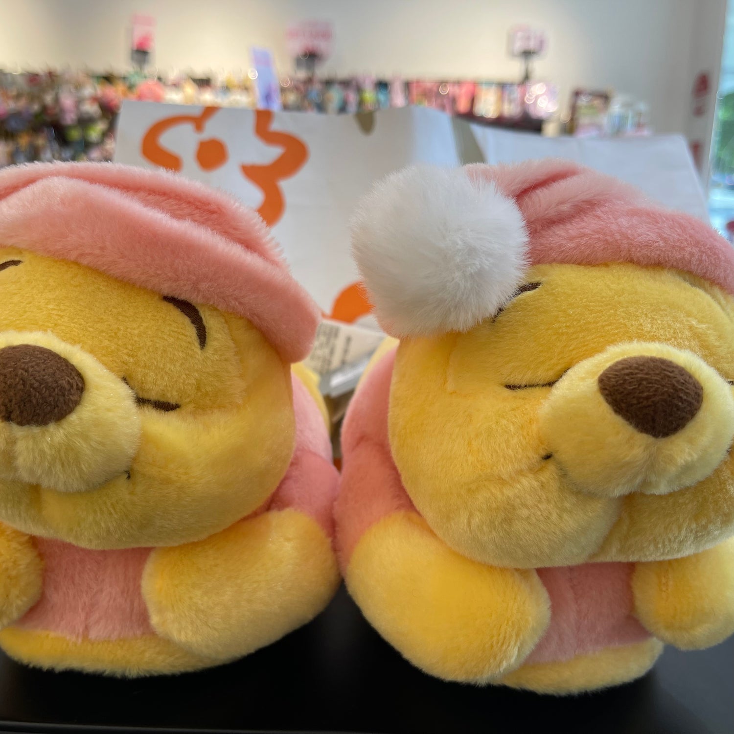 Disney SH|winnie the pooh居家维尼/晚安睡帽噗噗软软拖鞋