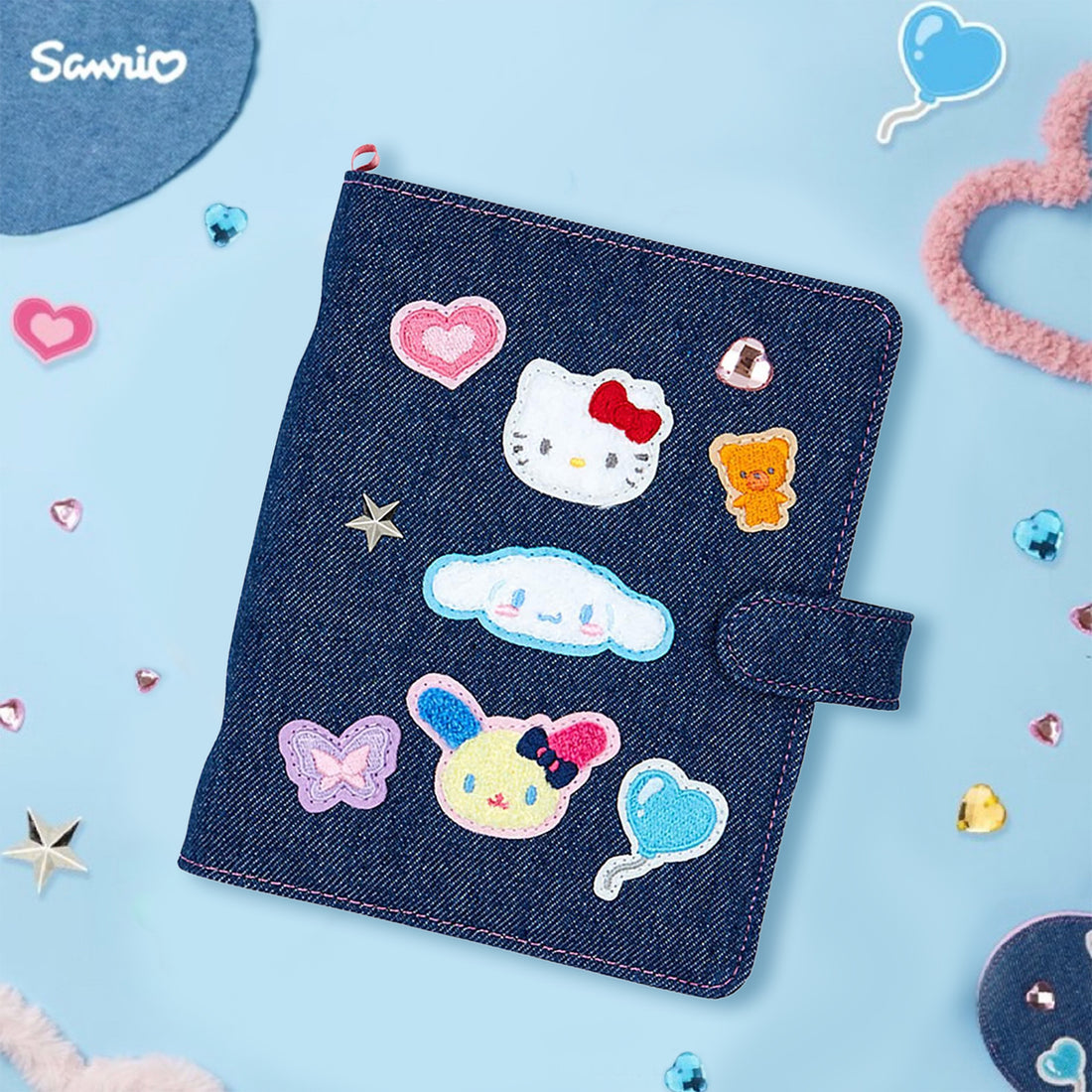 Sanrio三丽鸥|Binder Characters 6-Hole A6 Notebook Size Card Storage Clear 2-Tier Pocket/Denim Patch牛仔丹宁贴布系列活页相册/卡片收纳册/正反面不同图案|约21.2 x 20.0 x 5.2cm