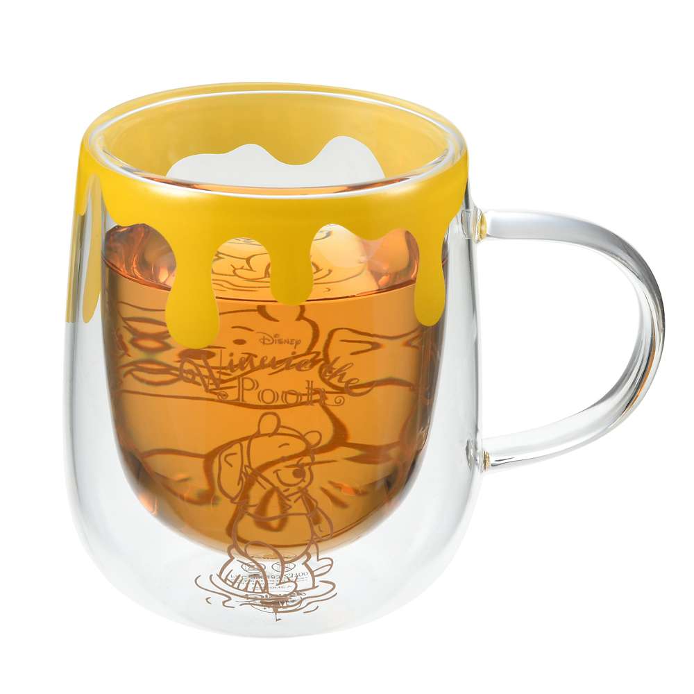 Disney|噗噗小熊维尼双层耐热玻璃杯/自带蜂蜜挂壁|高さ約10×幅13×奥行き9(cm)