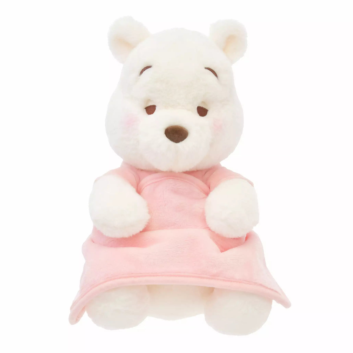 Disney|2023 Winnie the pooh小熊维尼White pooh白色冬日东京限定粉色抱毯公仔/玩偶/粉噗|约H33×W23×D22cm