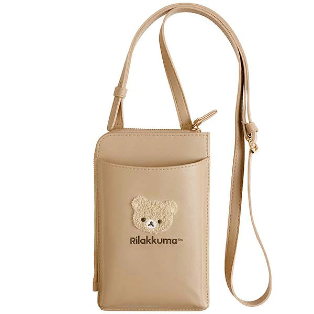 Rilakkuma轻松熊|刺绣图案软皮质多功能手机包/斜背包|約185×115×35mm