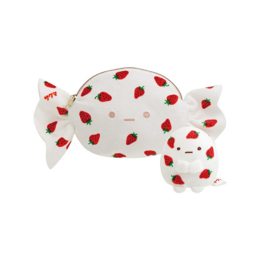 Sumikko gurashi角落生物|San-X Tenori Plush & Candy Pouch : Sakuma Strawberry Milk Candy Tapioca草莓奶糖系列糖果造型零钱包/化妆包+小玩偶/手玉|约100×130×90mm
