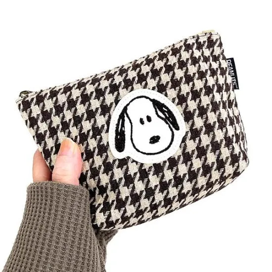 Snoopy|棉麻千鸟格饺子形化妆收纳包|约12*19*5cm