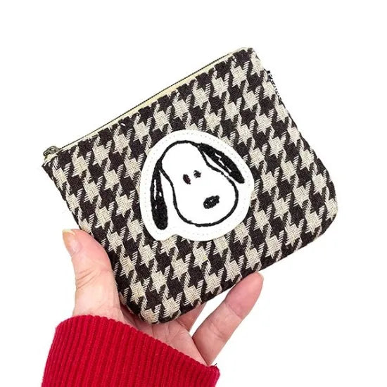 Snoopy|棉麻千鸟格零钱包/背后有纸巾位|约13*2*10cm