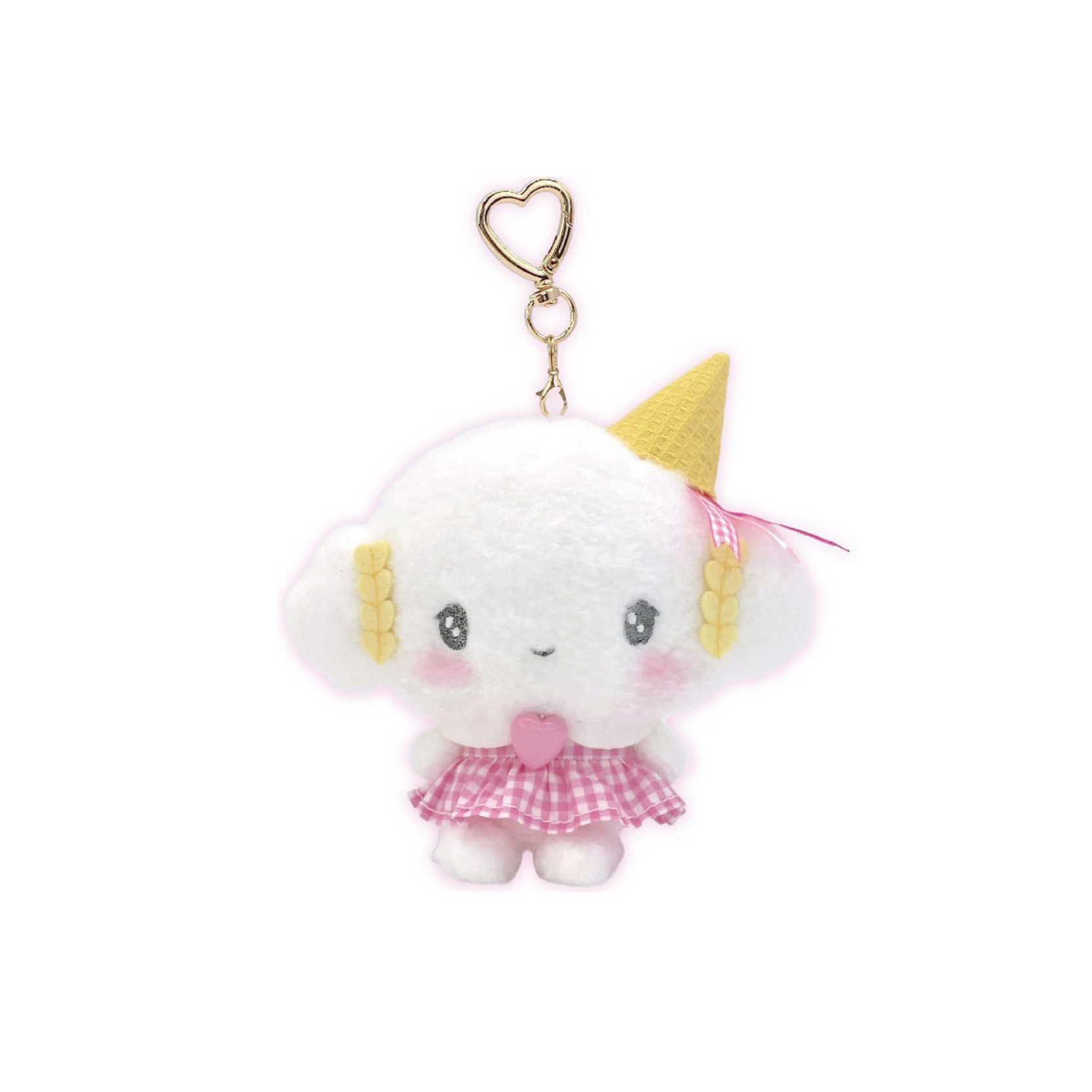 Sanrio|Cogimyun 10th Anniversary Gingham Heart Ice Cream Mascot Holder /Plush Keychain| 14×15×6cm approx.