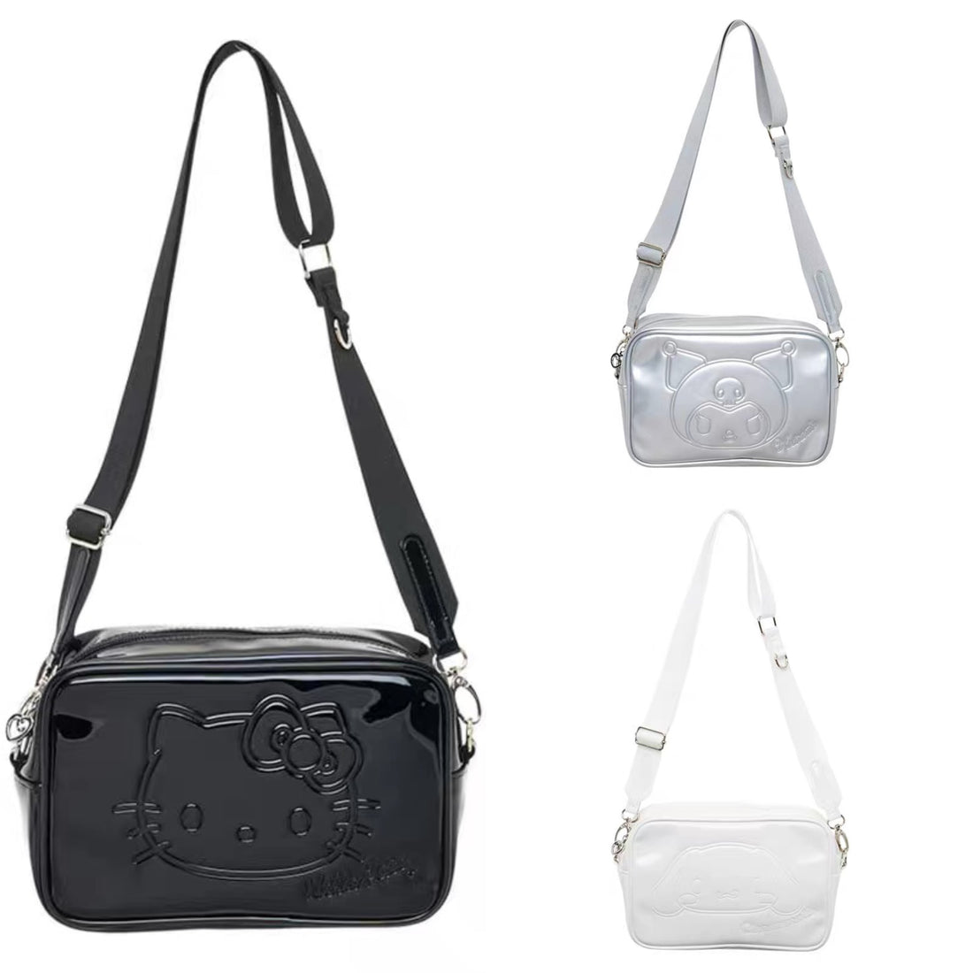 Sanrio三丽鸥|Shoulder Bag Monotone黑白印象系列爱心拉链皮质感斜挎包/里面也有可爱图案|约23×9×15cm