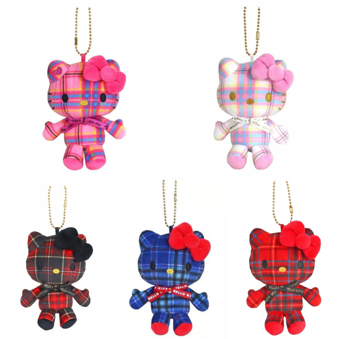 HelloKitty|Sanrio 50th Anniversary Collection Tartan Mascot Holder /Plush Keychain| 85x100x45mm approx.