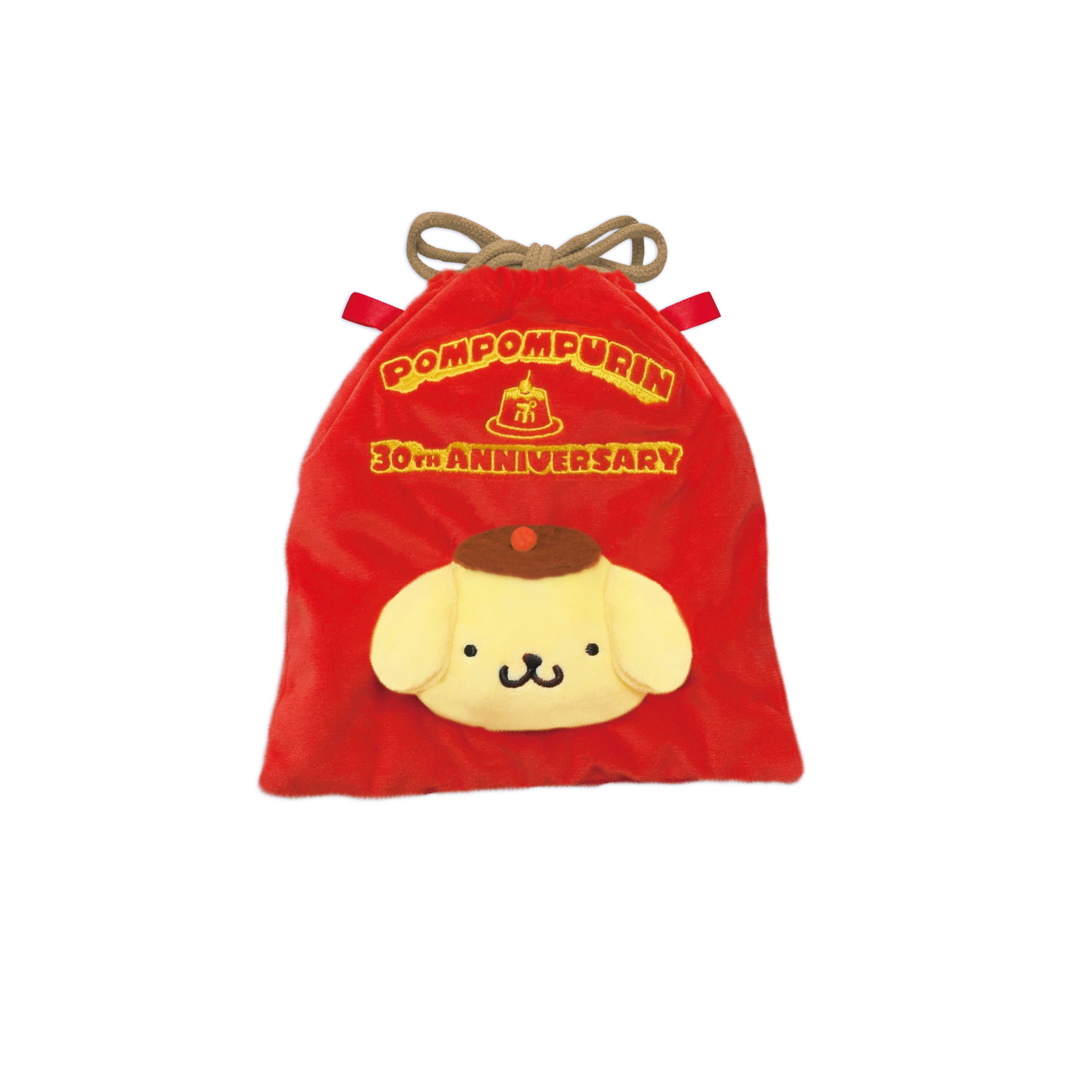 Sanrio|Pom Pom Purin 30th Anniversary Plush Drawstring Bag|19.7 x H19.5 x D3.8cm approx.