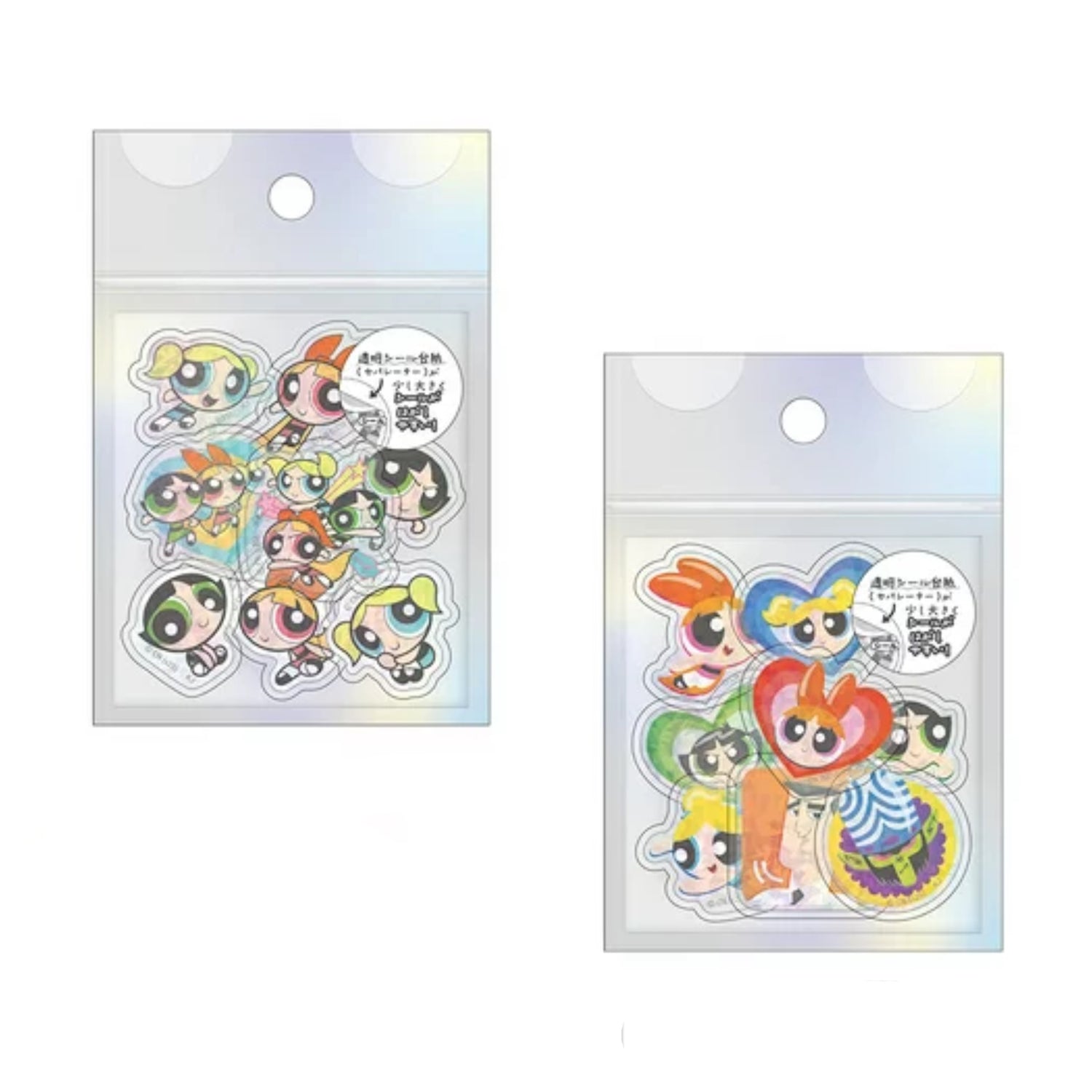 Powerpuff Girls|Aurora Hologram Clear Flake Stickers|H42 x W85 x D30mm approx.