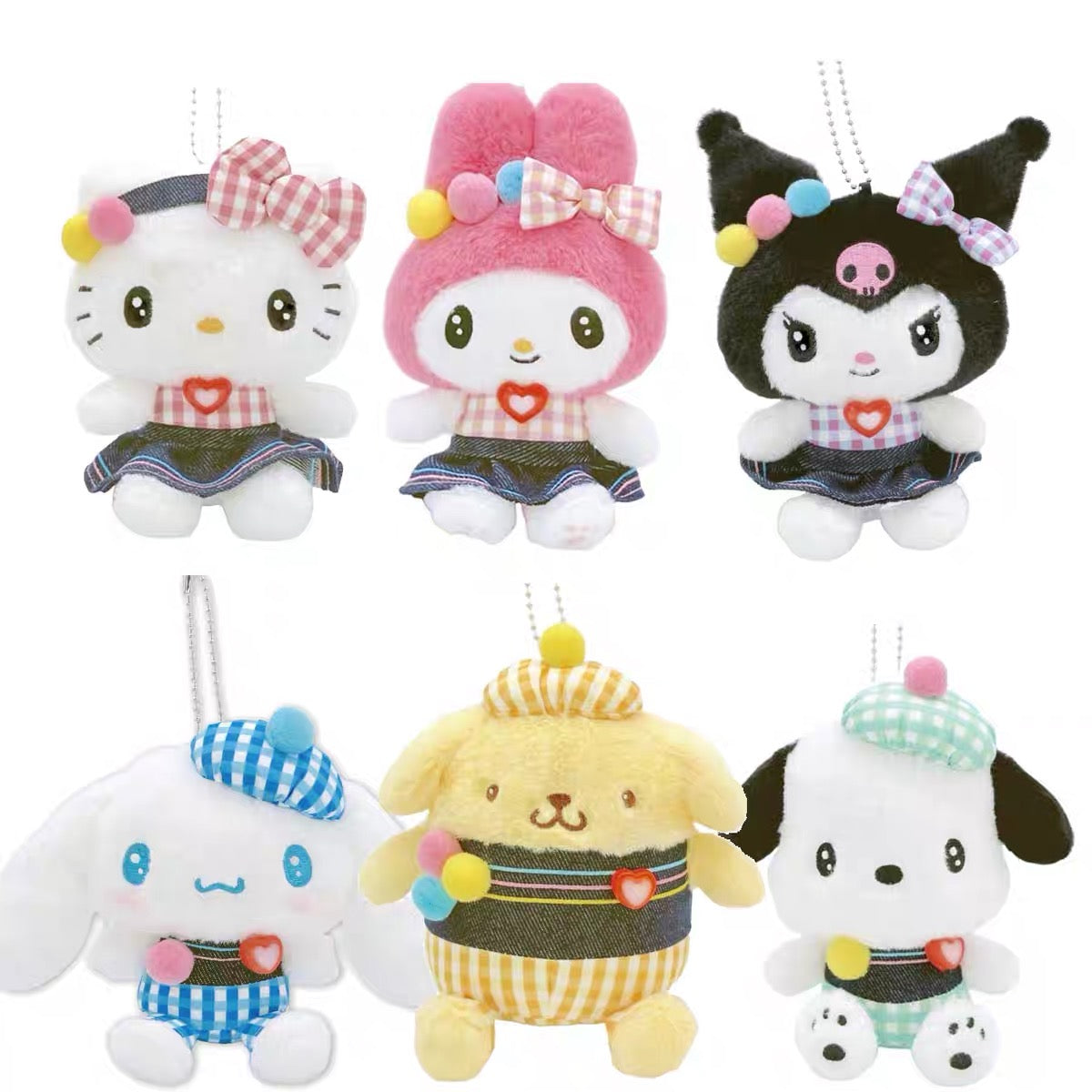 Sanrio|Gingham Denim Mascot Holder /Plush Keychain|14×10.5×7.5cm approx.