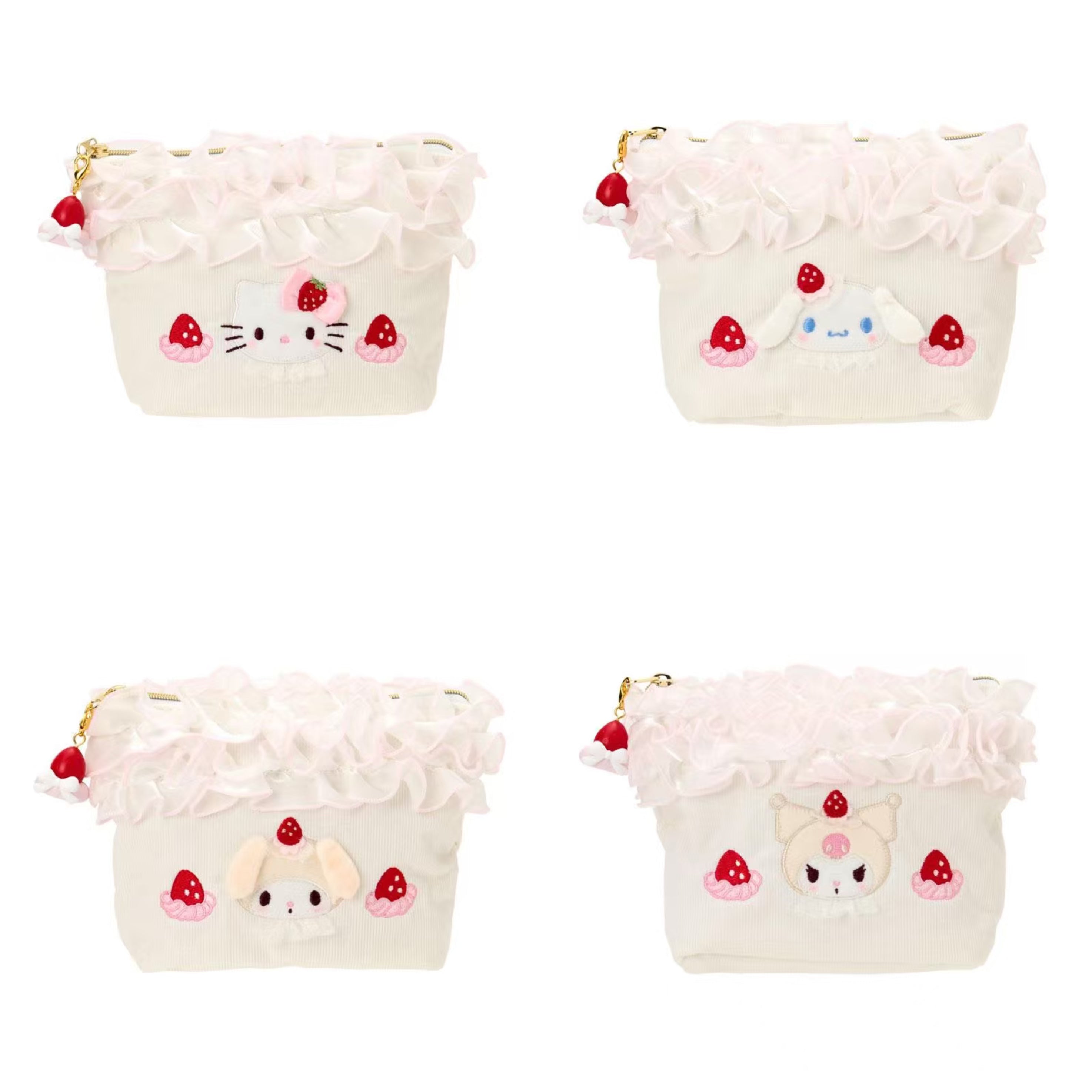 Sanrio|Strawberry Whipped Cake Frill Cosmetic Pouch|17×6×12cm approx.