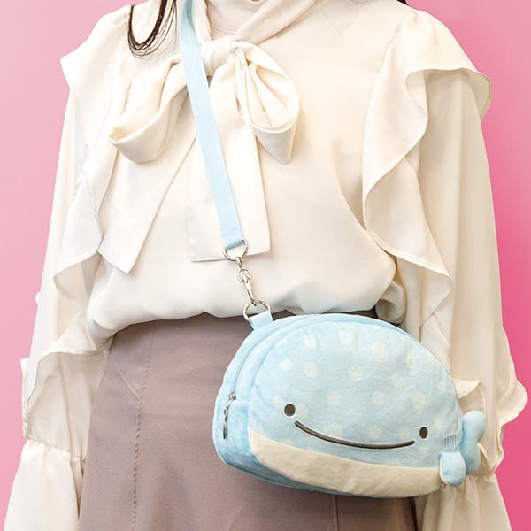 Jinbesan鲸鱼|可爱笑脸大嘴mochi鲸鱼玩偶斜背包|约160 x 220 x 80mm