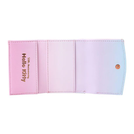 HelloKitty凯蒂猫| Mini Wallet Birthday 50th The Fashionable Ribbons Sanrio50周年生日限定PU皮质感水钻蝴蝶结彩虹渐变菱格纹迷你零钱包/卡包/蝴蝶结拉链头|约W9.8×D2×H8cm