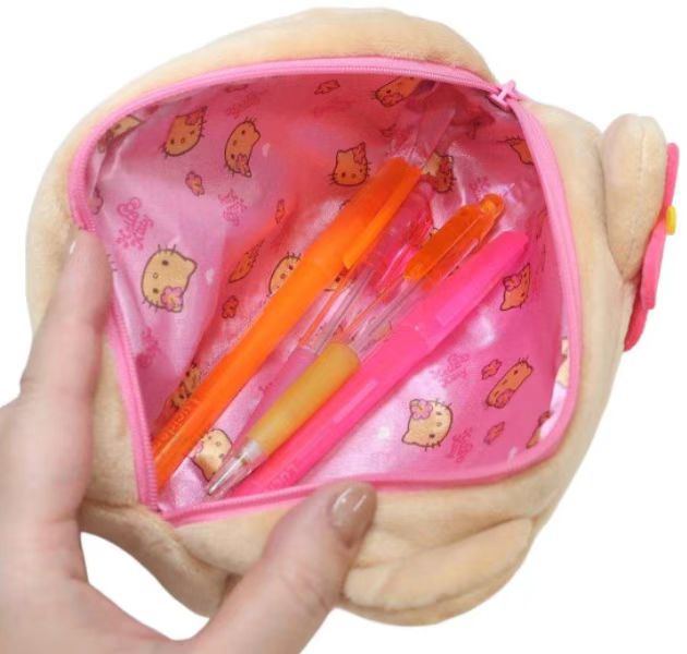 Hello kitty|Face Y2K Tanned Fluffy Plush Pen Case|200×130×40mm approx.