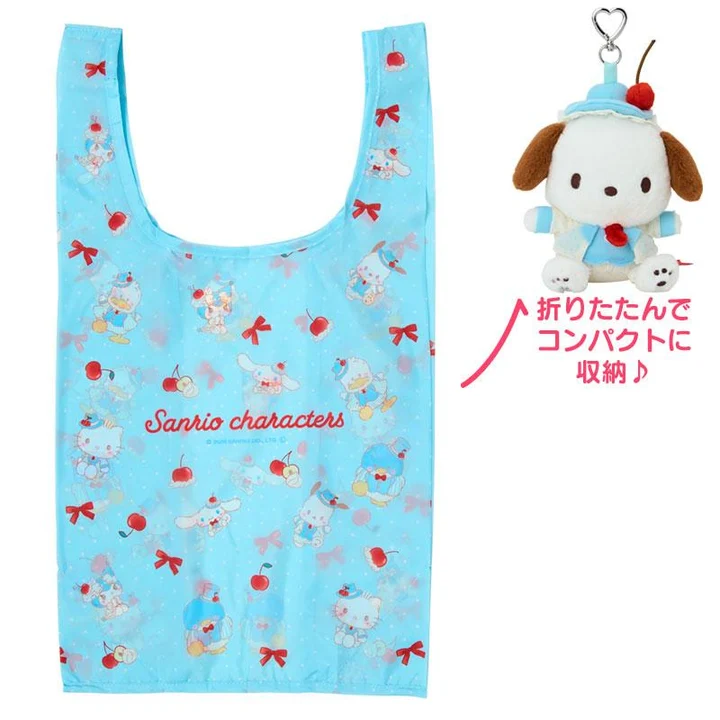 Sanrio|Sweet Cakes Sky Blue Cherry Collection Plush Eco Bag|13×11×16cm approx.