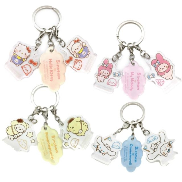 Sanrio|Sirotan Characters 3-Piece Acrylic Keychain/Keyring|4.6 x 3.9 x 0.3 cm approx.