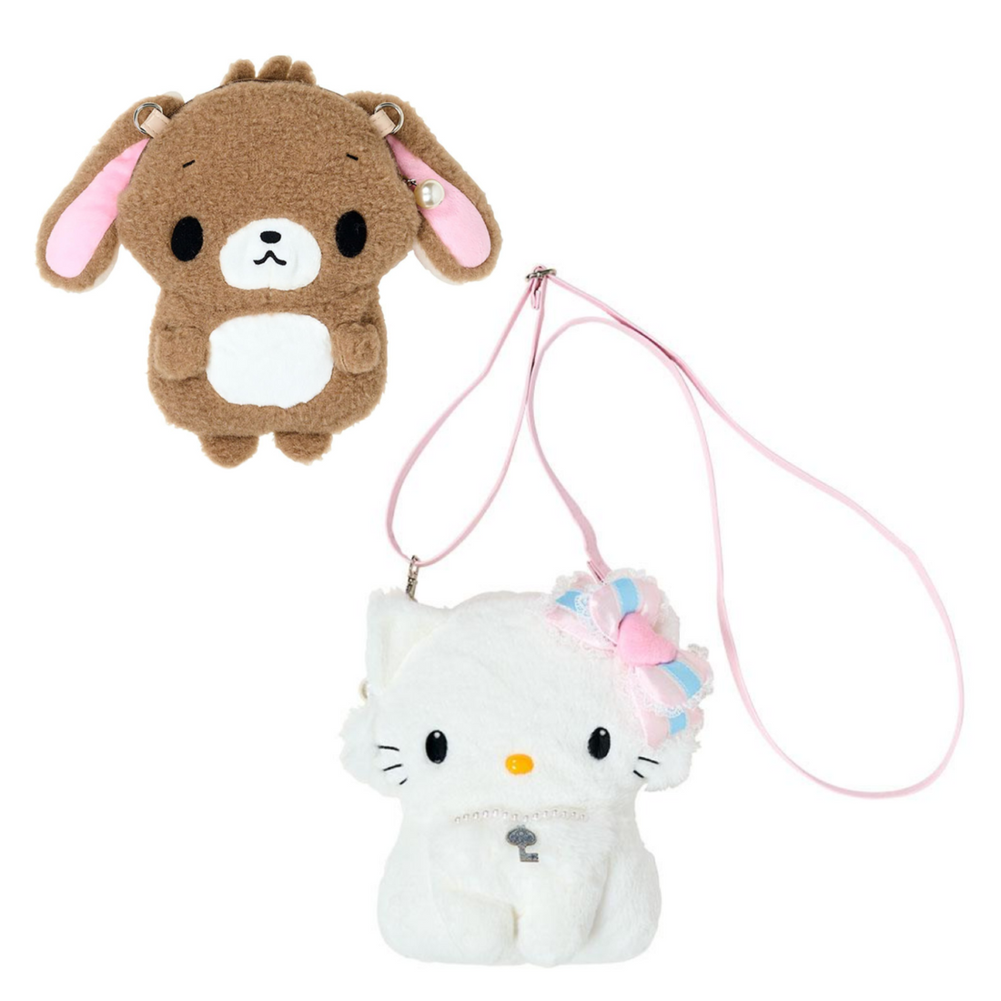 Sanrio三丽鸥| Pochette / Fluffy Heart毛茸茸爱心系列平成复古可爱角色玩偶毛绒斜挎包/珍珠拉链扣|约21.6×6×21cm