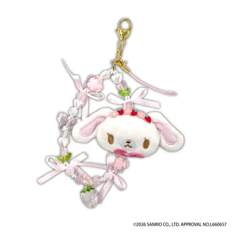 Sanrio|Sugarbunnies Strawberry Flower Fairy Plush Beaded Phone Strap|140×120×25mm approx.