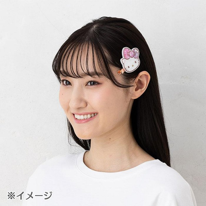 HelloKitty凯蒂猫|Birthday 50th The Fashionable Ribbons Sanrio 50周年生日限定脸型珍珠贝母亚克力刘海夹/发夹|1对