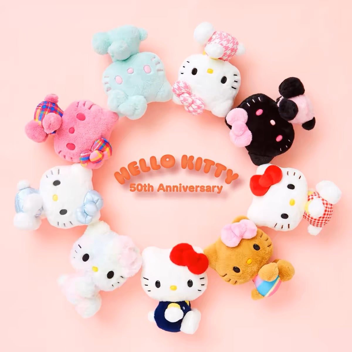 HelloKitty凯蒂猫|Sanrio Hello Kitty 50th Anniversary50周年限定缤纷24色colors毛绒玩偶/公仔 |约12.5 x 9.8 x 15 cm