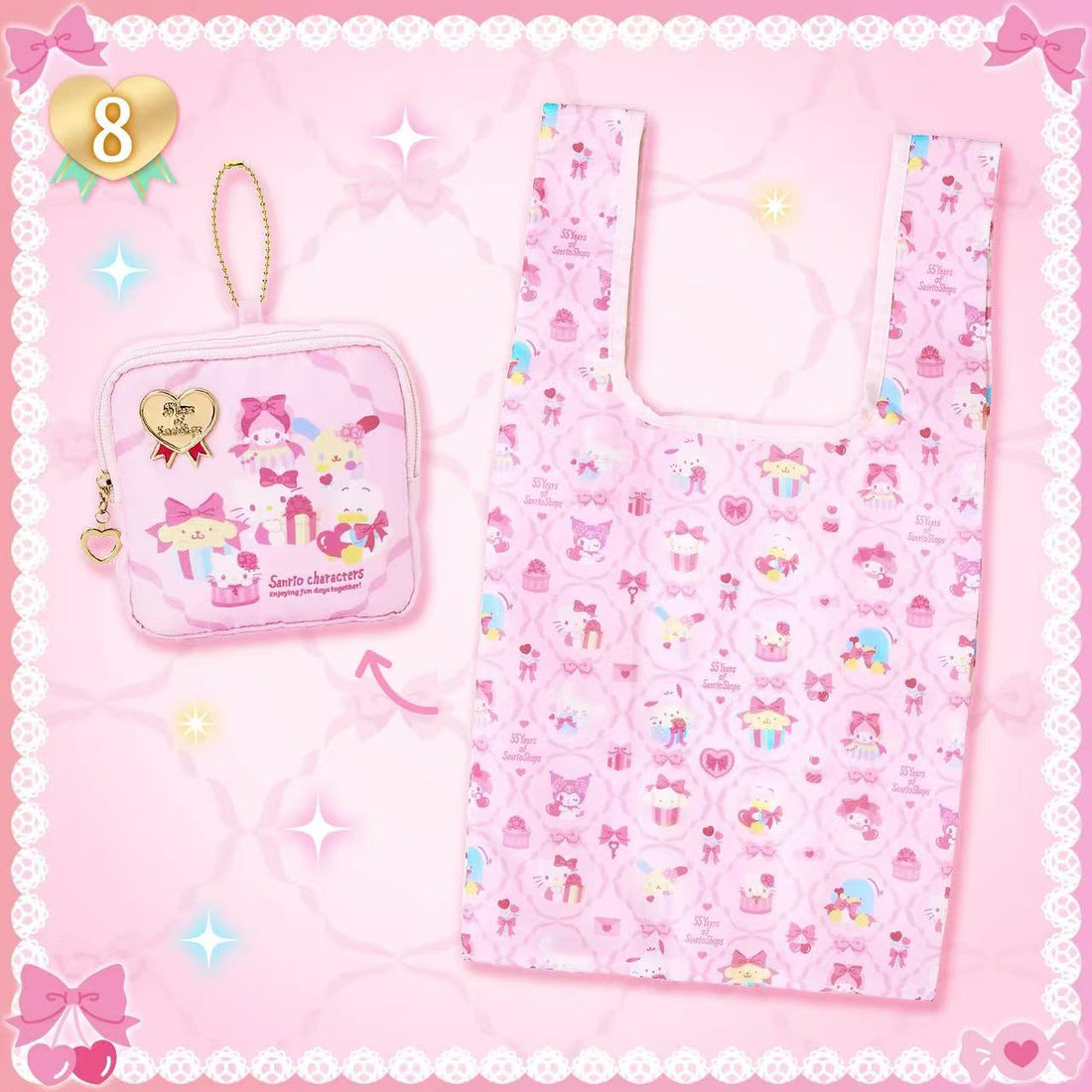 Sanrio|55th Anniversary Wrapping Paper Eco Bag with Case|26.5×0.5×32cm approx.
