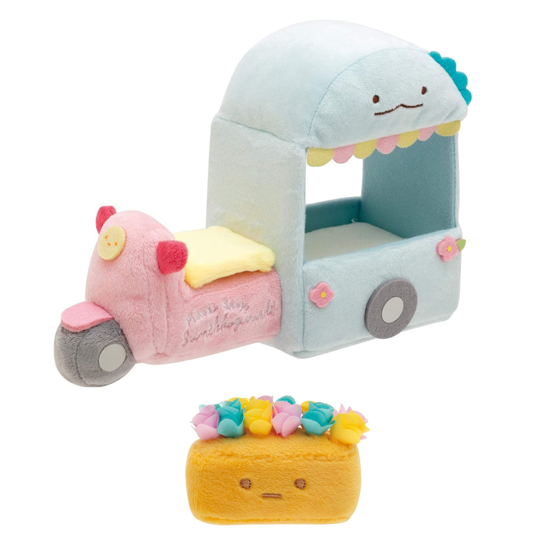 Sumikko gurashi角落生物|San-x Sumikko Gurashi Scene Plush Toy "Flower Wagon" 水龙花车鲜花速递毛绒场景沙包玩偶/摆件|约150 × 210 × 85 毫米