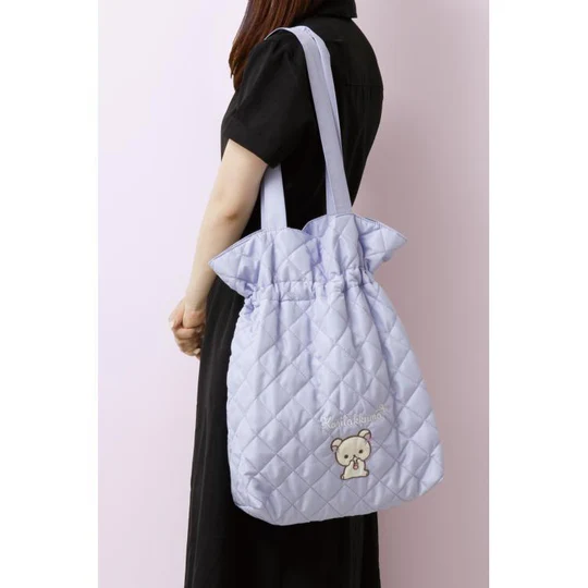 Rilakkuma轻松熊|Korilakkuma Tote Bag Blue Gray Sky Cotton Candy San-X天空白云棉花糖系列菱格纹抽绳单肩包|约430×420×120mm