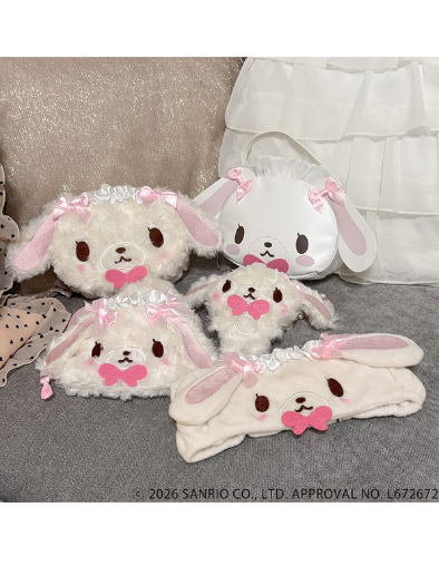 Sanrio|GRL Collaboration Curly Fur Head Dress SugarBunnies Face Drawstring Bag|18x 18cm approx.