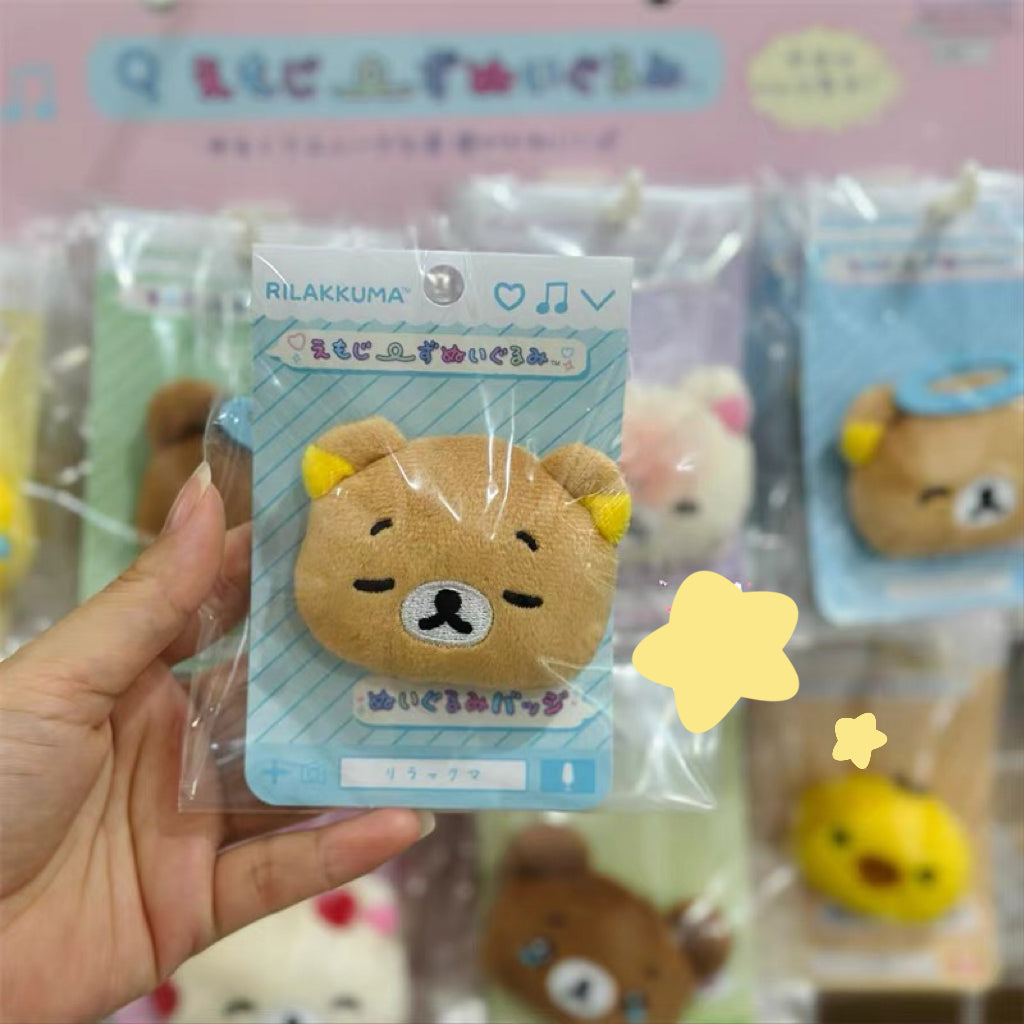 Rilakkuma轻松熊|San-X Plush Badge 可爱角色毛绒熊头徽章别针|约40×60×15mm