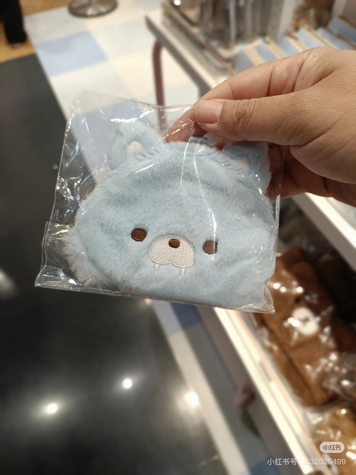 Rilakkuma轻松熊|AoKogu no Otomari - Coin Case - Aoi Ko-Okami San-X新角色可爱脸型毛绒零钱包挂件/小化妆包/收纳包/链子可取下来|约 100mm x 135mm x 10mm