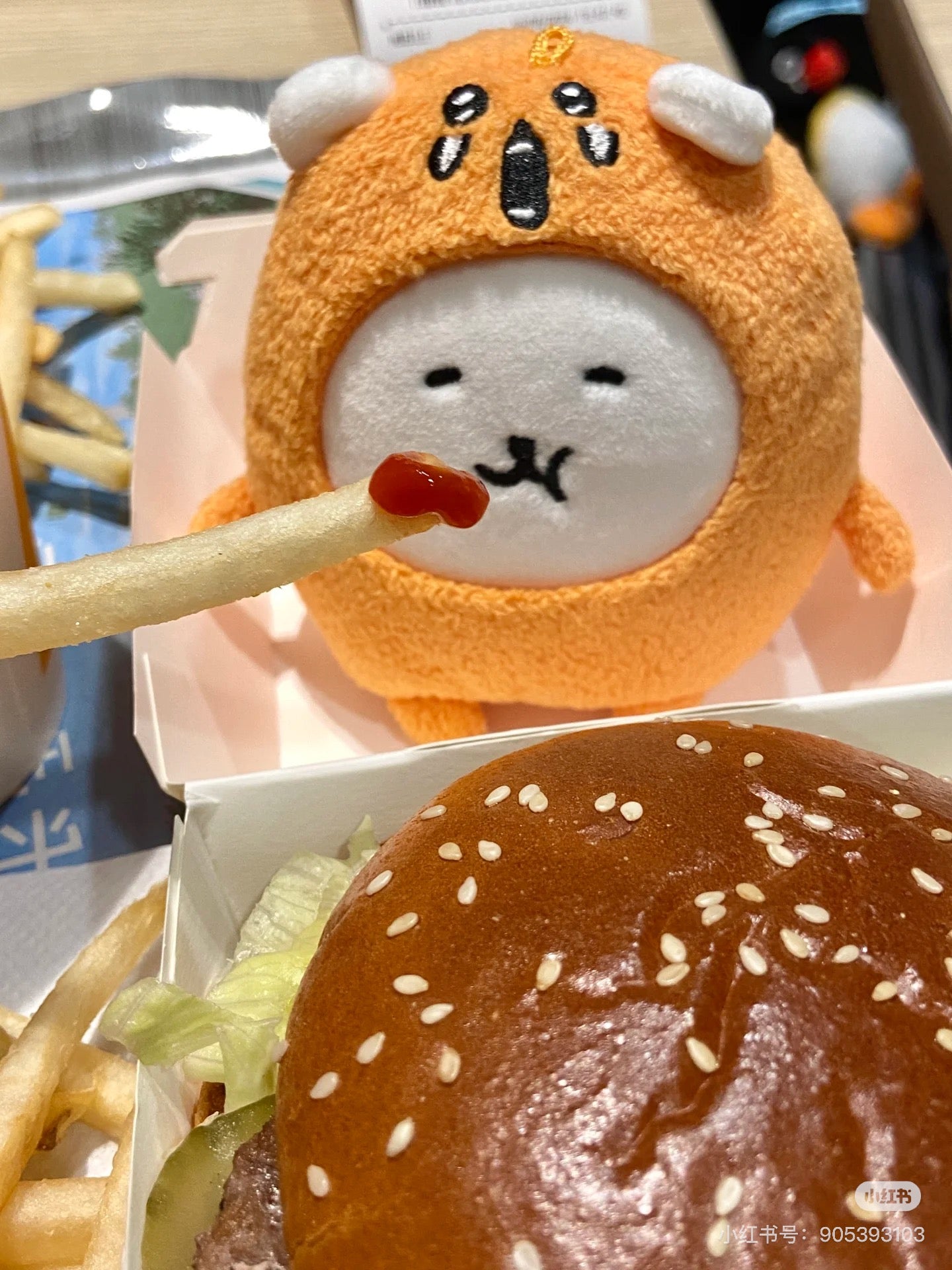 Nagano自嘲熊|Petit Mini Mascot (wearing mogura croquette)鼹鼠可乐饼/薯饼白熊毛绒挂件/包挂|约 H105 x W120 x 65mm