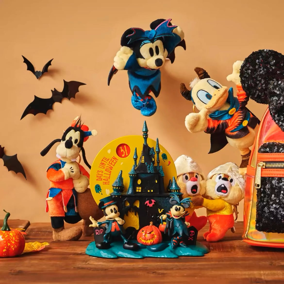 Disney迪士尼| Fluffy Plush Keychain - Chip & Dale / Halloween Frightened Scream万圣节限定害怕尖叫奇奇蒂蒂挂件1对/包挂|约16.5×14.5×8cm