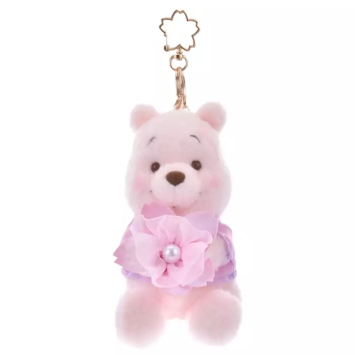 Disney迪士尼|Cherry Blossom Sakura 2025Collection Mascot Keychain 东迪2025年限定樱花粉坐姿可爱角色毛绒玩偶钥匙扣挂件/包挂/樱花造型钥匙圈| 约高 12 x 宽 10 x 深 12.5 (cm)
