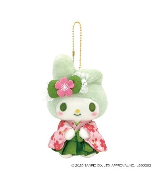 Sanrio|Matcha Sakura Kimono Mascot Pouch Plush Keychain|90×145×70mm approx.