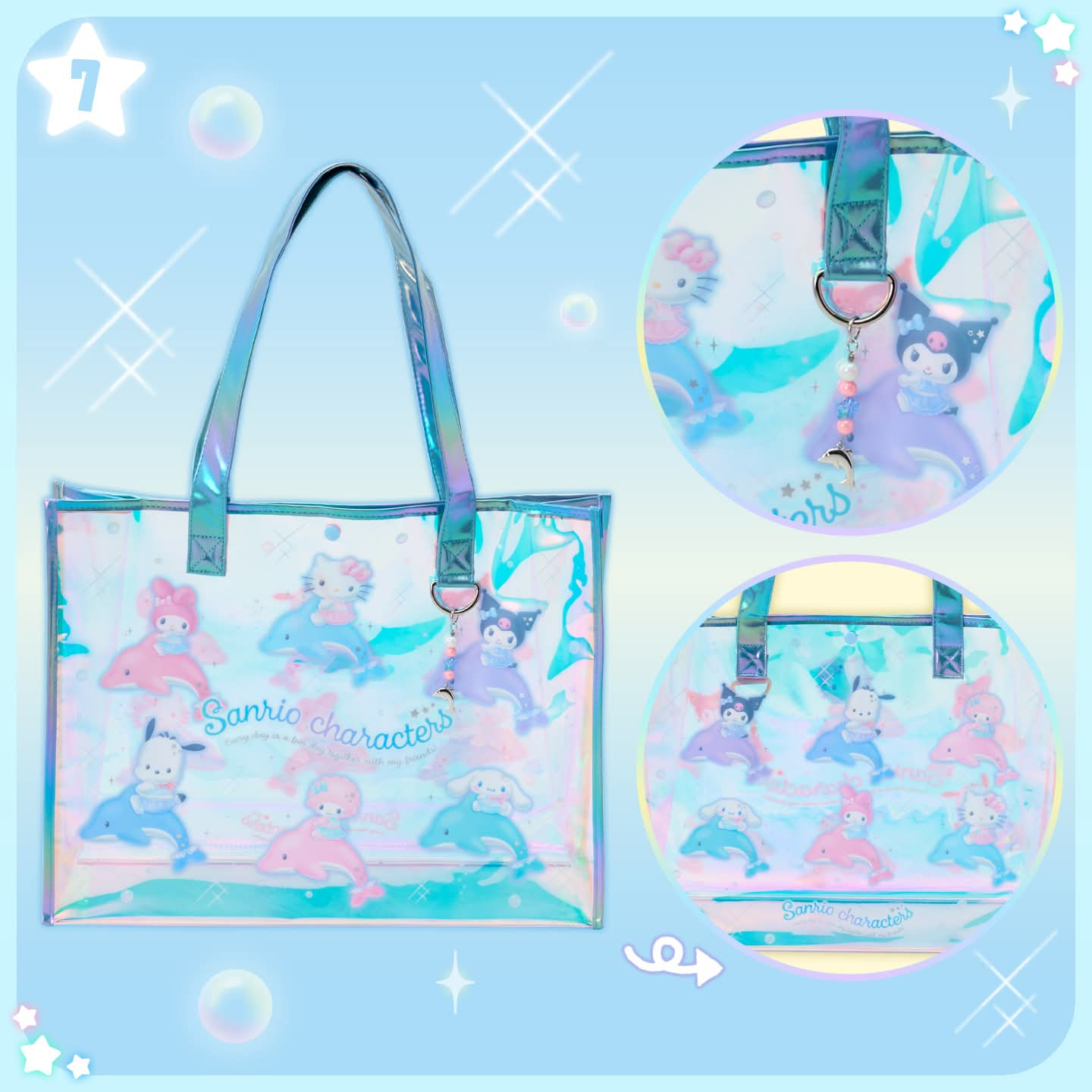 Sanrio|Shiny Dolphin Characters PVC Tote Bag|W43×D12×H33cm approx.