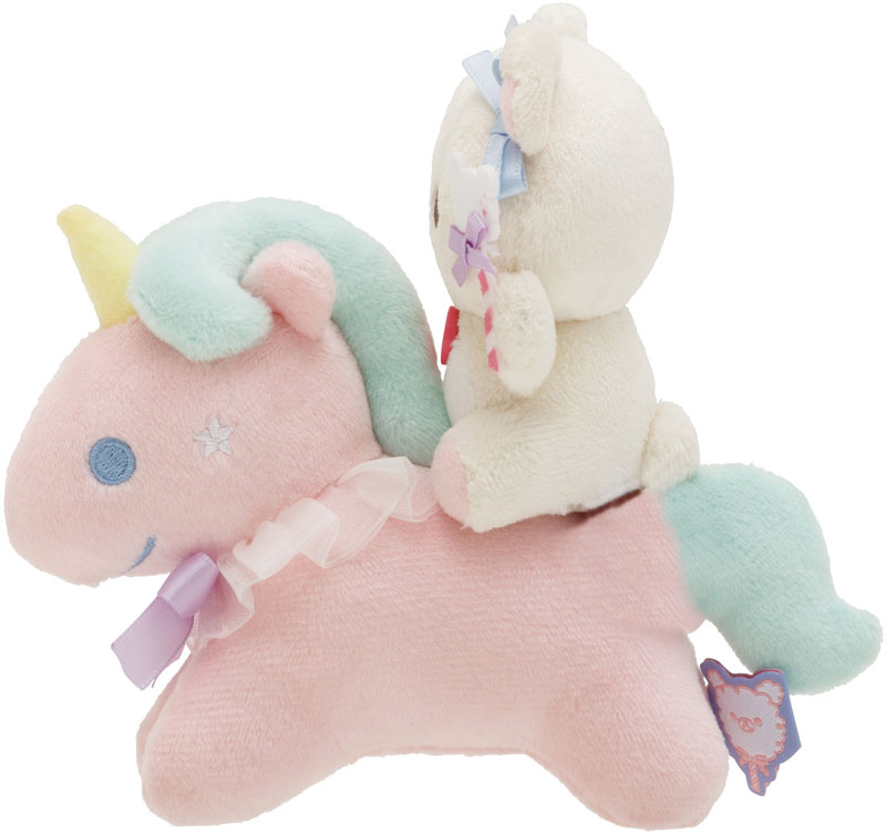 Rilakkuma轻松熊|Osorano Kururin Wataame - Scene Plush Toy San-X天空白云棉花糖系列骑马毛绒摆件套组|約130×145×50mm