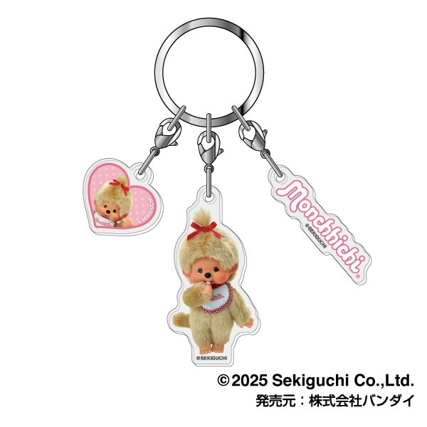 Monchhichi|3-part Acrylic Keychain/Keyring|H52 x W31 x D3mm approx.