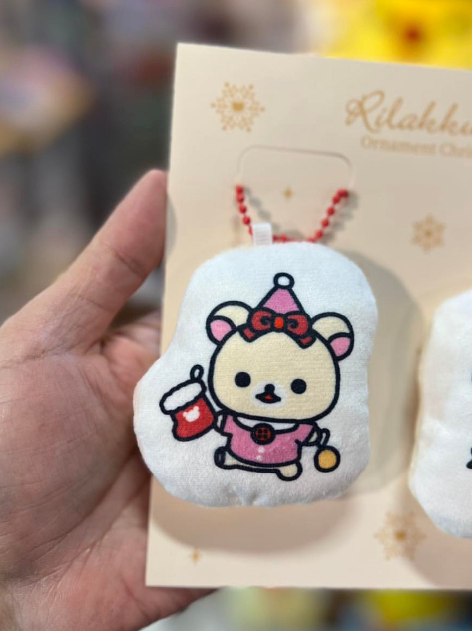 Rilakkuma轻松熊|2024圣诞限定Korilakkuma小白熊&Chairoikoguma小棕熊软糯挂件套组/包挂/正反面都可爱|每个约72 x 77mm