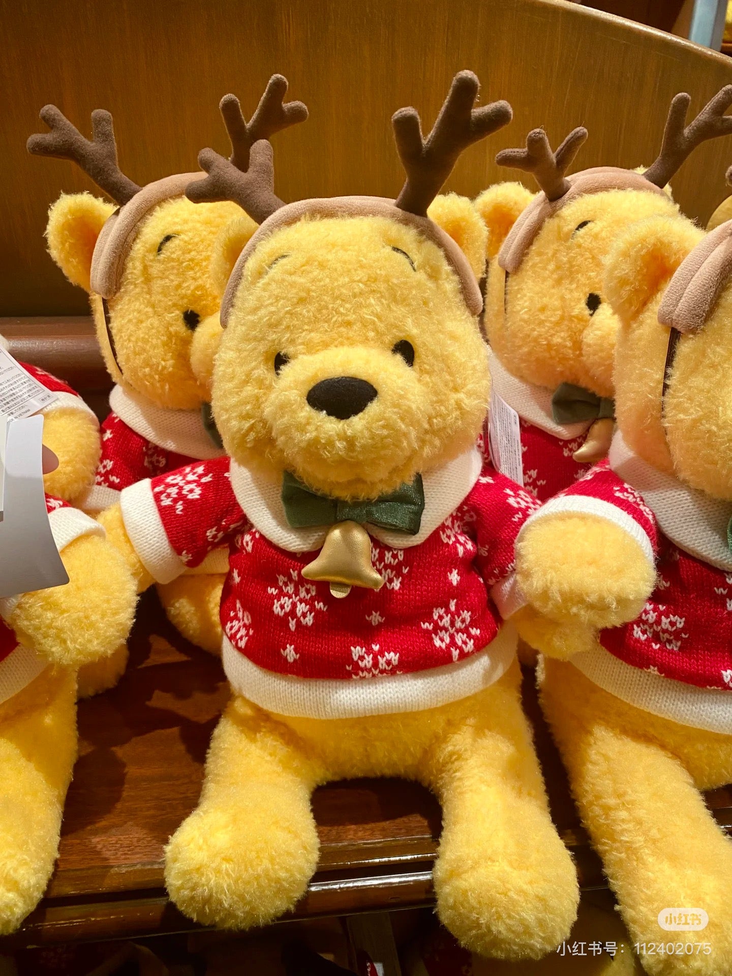 Disney迪士尼|东迪2024Christmas冬日圣诞限定Pooh噗噗维尼红毛衣麋鹿角毛绒玩偶/公仔