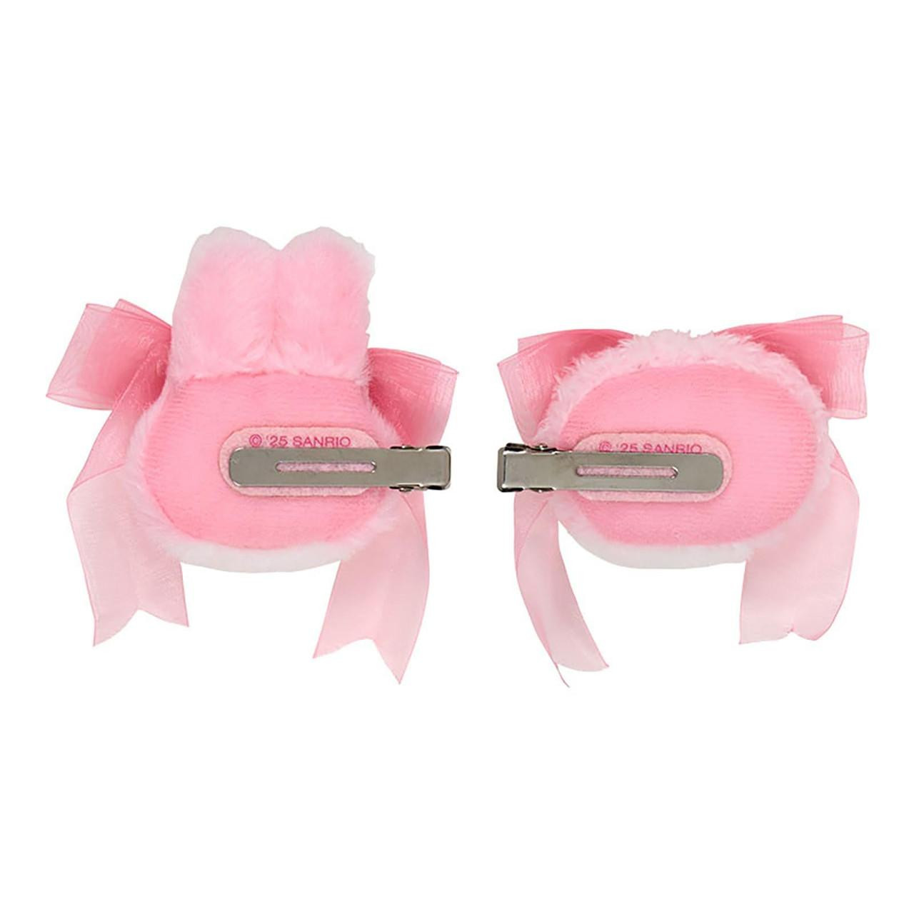 Sanrio|My Melody Hair Clip Set Princess Ribbon甜美美乐蒂50周年生日系列粉色脸型毛绒玩偶发夹/刘海夹1对|约15.9 x 10.8 x 2.8cm