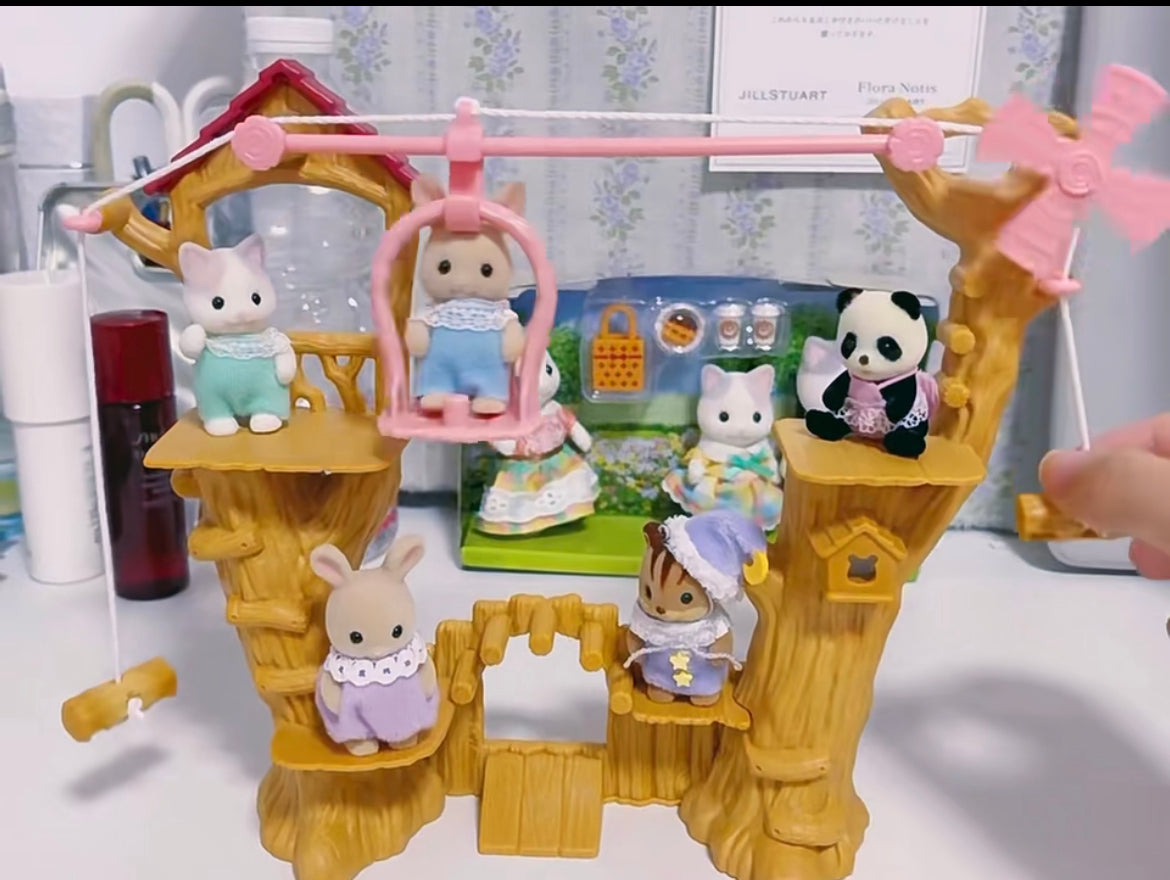 SylvanianFamilies森贝儿家族|Baby Rope Park-Milk Rabbit Baby探险系列会转动的树屋缆车+牛奶兔宝宝套组/玩具/过家家5452