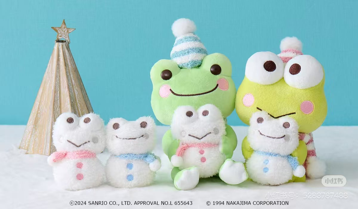 Sanrio|Pickles the Frog Snowman Mascot Holder /Plush Keychain|8.5×6×4.5cm approx.
