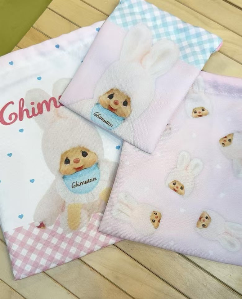 Monchhichi|Drawstring Bag Set - Chimutan Gingham Pink|3 piece
