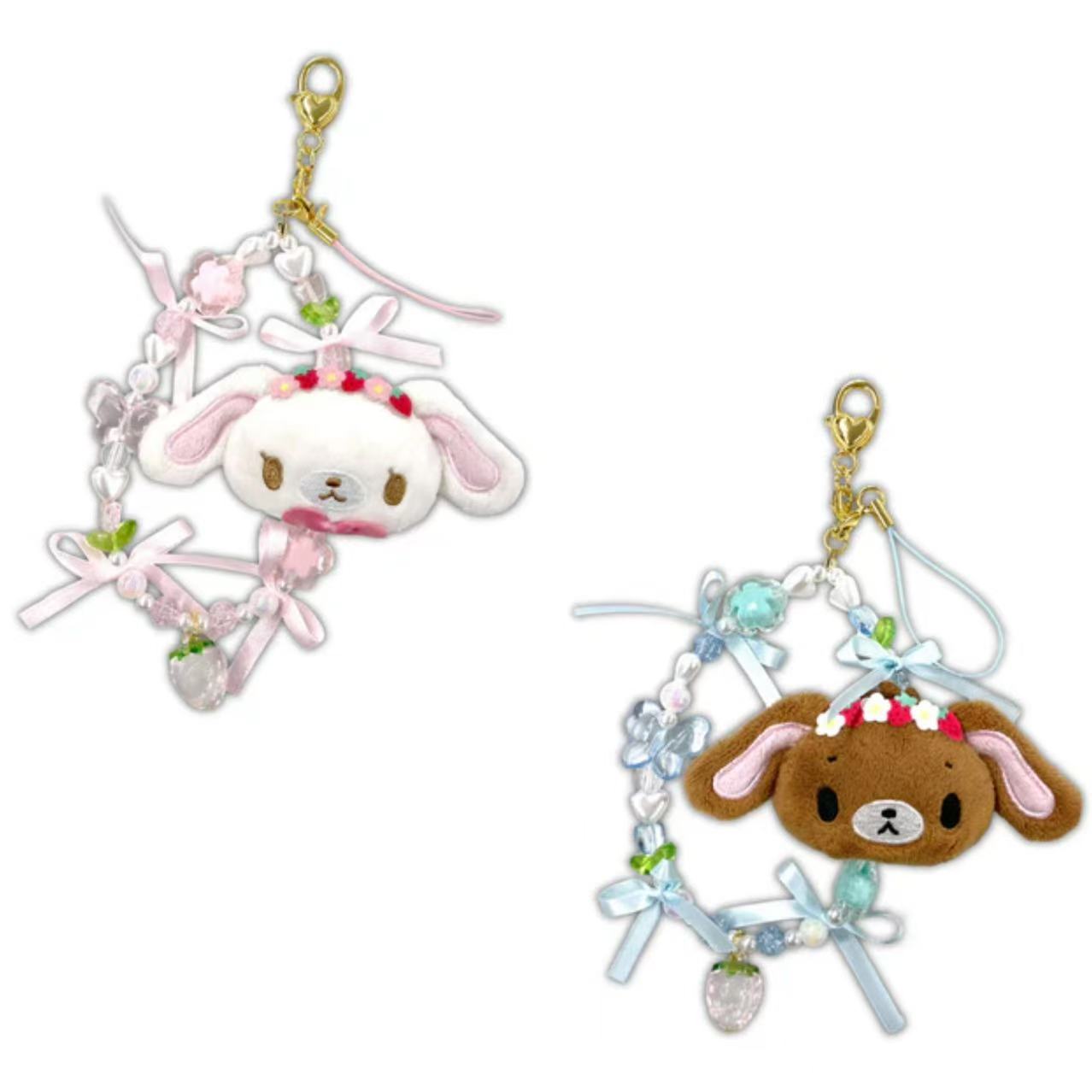 Sanrio|Sugarbunnies Strawberry Flower Fairy Plush Beaded Phone Strap|140×120×25mm approx.