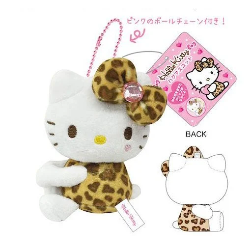 Hello Kitty凯蒂猫| Sanrio Hug Mascot / Gogo Gal Collection Leopard侧坐豹纹水钻蝴蝶结毛绒玩偶挂件/包挂|约8×5×11cm