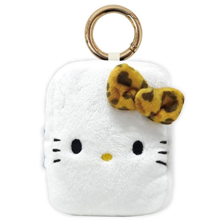 HelloKitty凯蒂猫|Sanrio Mascot Mini Pouch with Carabiner - Hello Kitty / Leopard Toffee Brown豹纹蝴蝶结毛绒零钱包挂件/包挂|约95×75×50mm