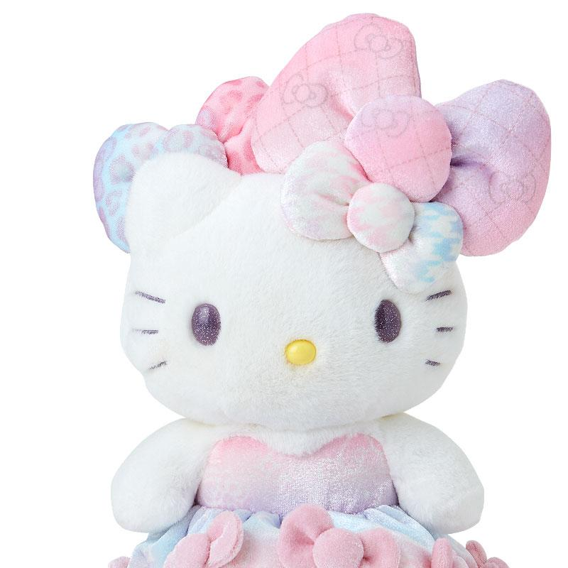 HelloKitty凯蒂猫|Birthday 50th The Fashionable Ribbons Sanrio 50周年生日限定丝绒彩虹渐变蝴蝶结毛绒玩偶/公仔|约幅22×奥行15×高さ28cm