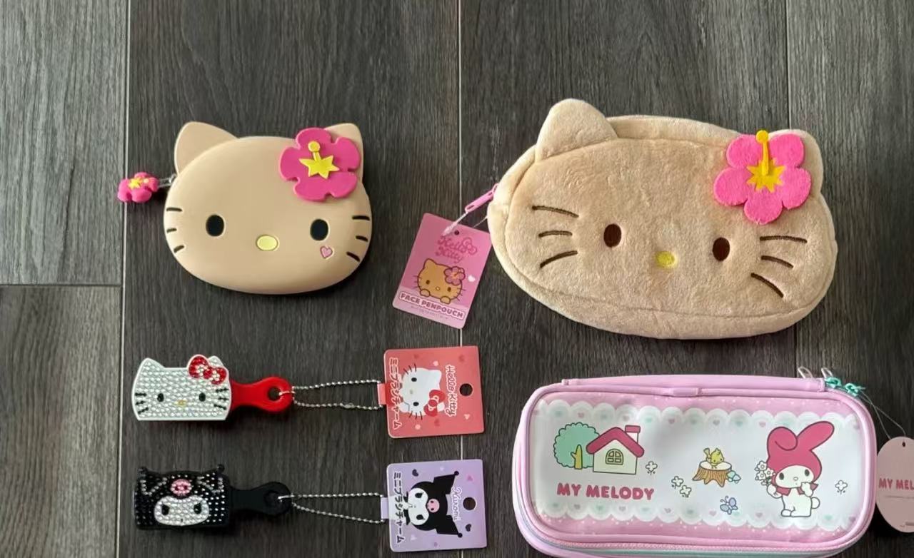 Hello kitty|Face Y2K Tanned Fluffy Plush Pen Case|200×130×40mm approx.