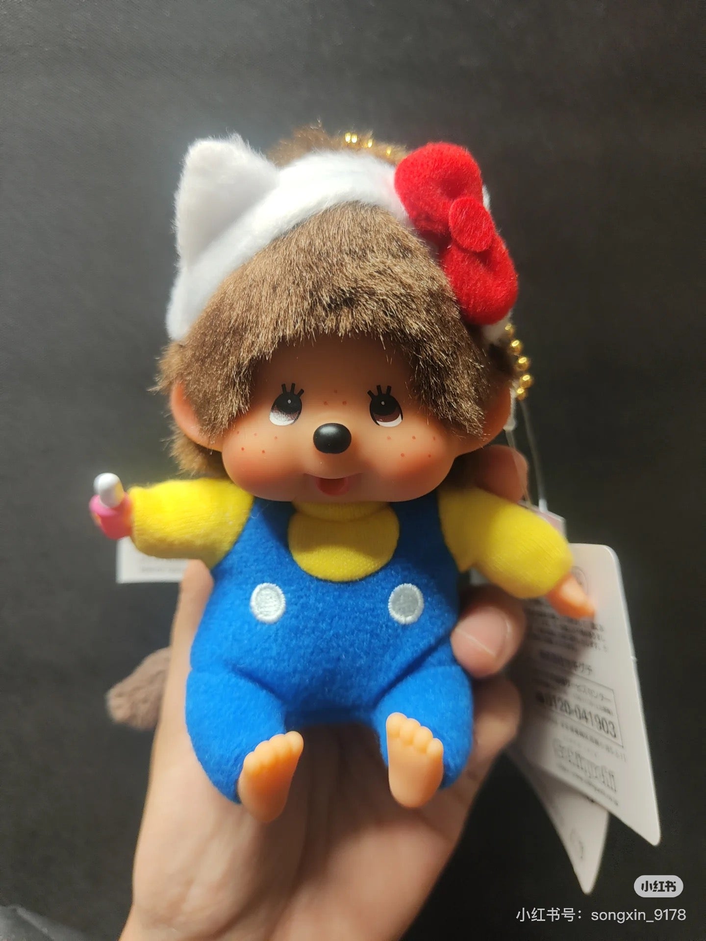 Monchhichi|Hello Kitty x Monchhichi Big Face (SS) Keychain Plush Toy|H12 x W7.5 x D6cm approx.