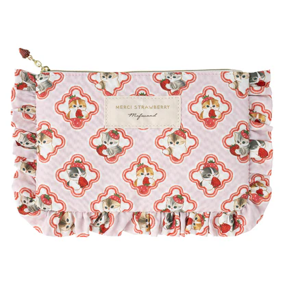 Mofusand|Merci Strawberry Frilled Flat Pouch|H160 x W250mm approx.